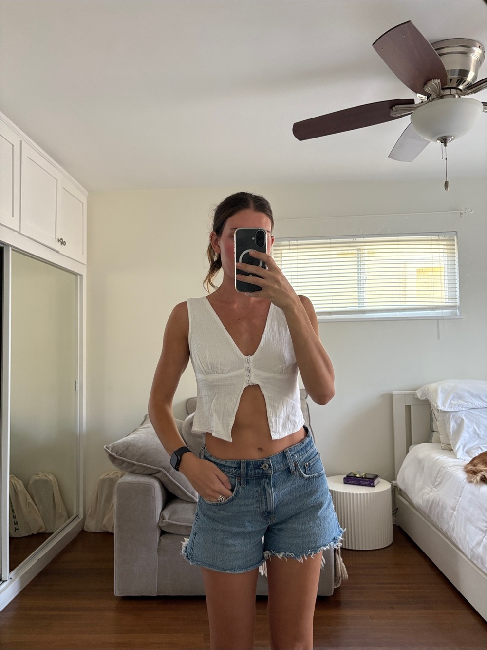 Princess Polly White Button-Front V-Neck Crop Cami